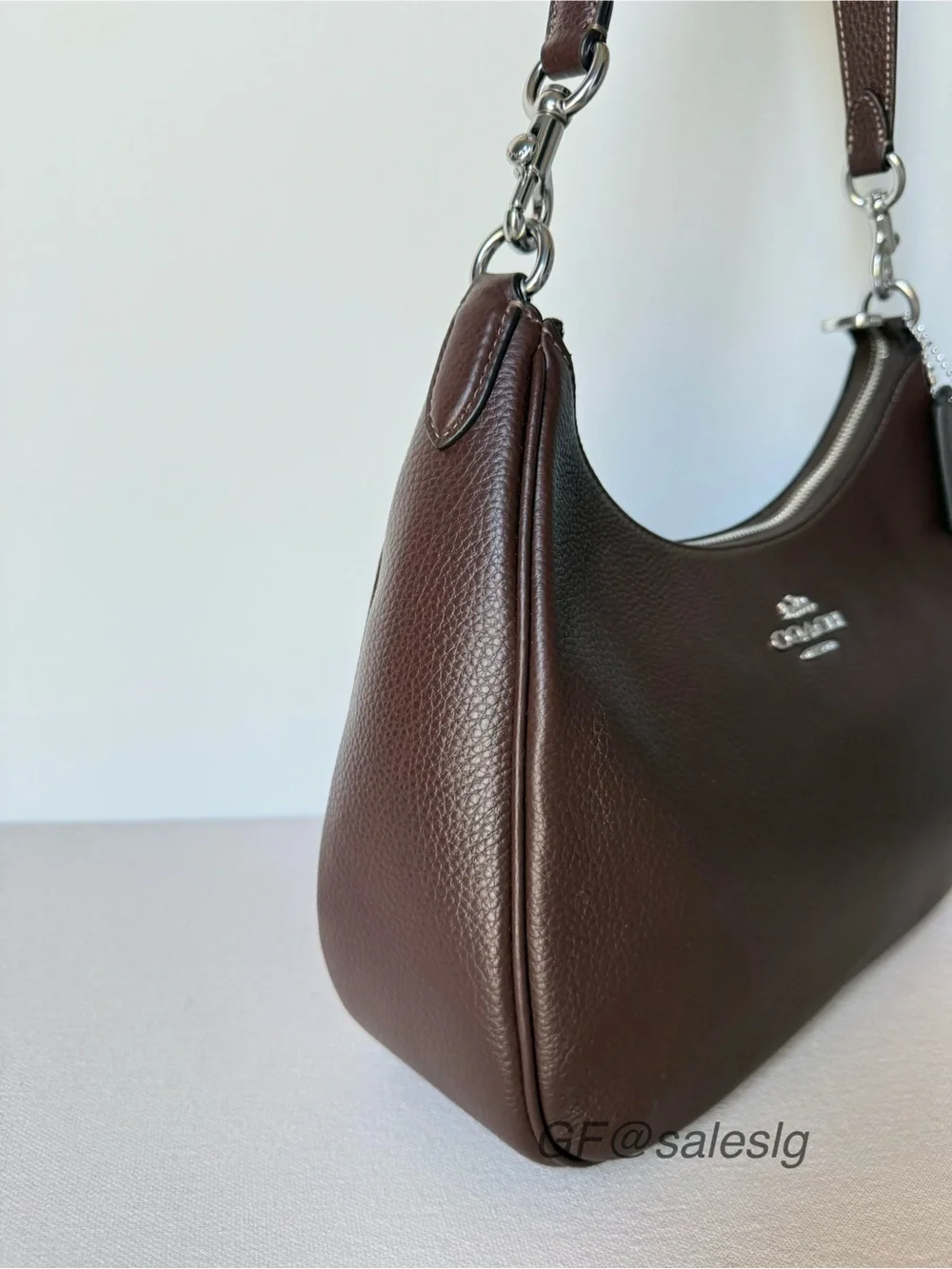 Coach Teri Hobo Shoulder Bag Maple Brown Pebble Leather Silver CV935 NWT